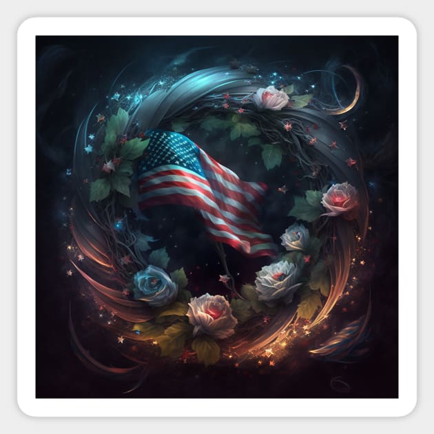 A Wreath of Roses American Patriot Sticker by Jades-Corner